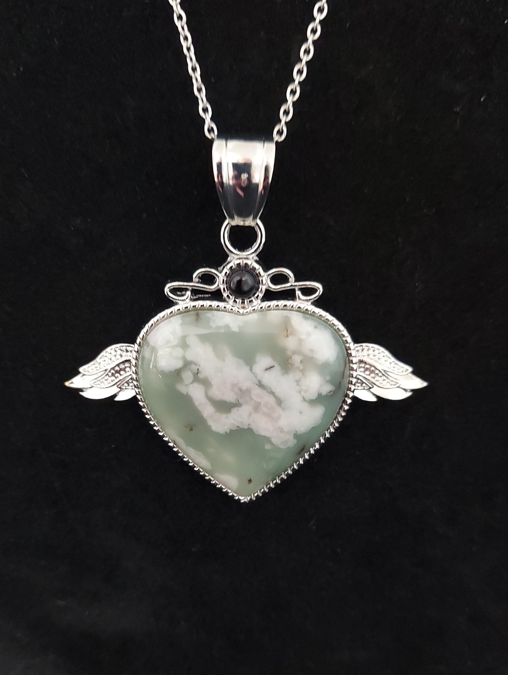Peace Jasper Angel Wing Heart Pendant
